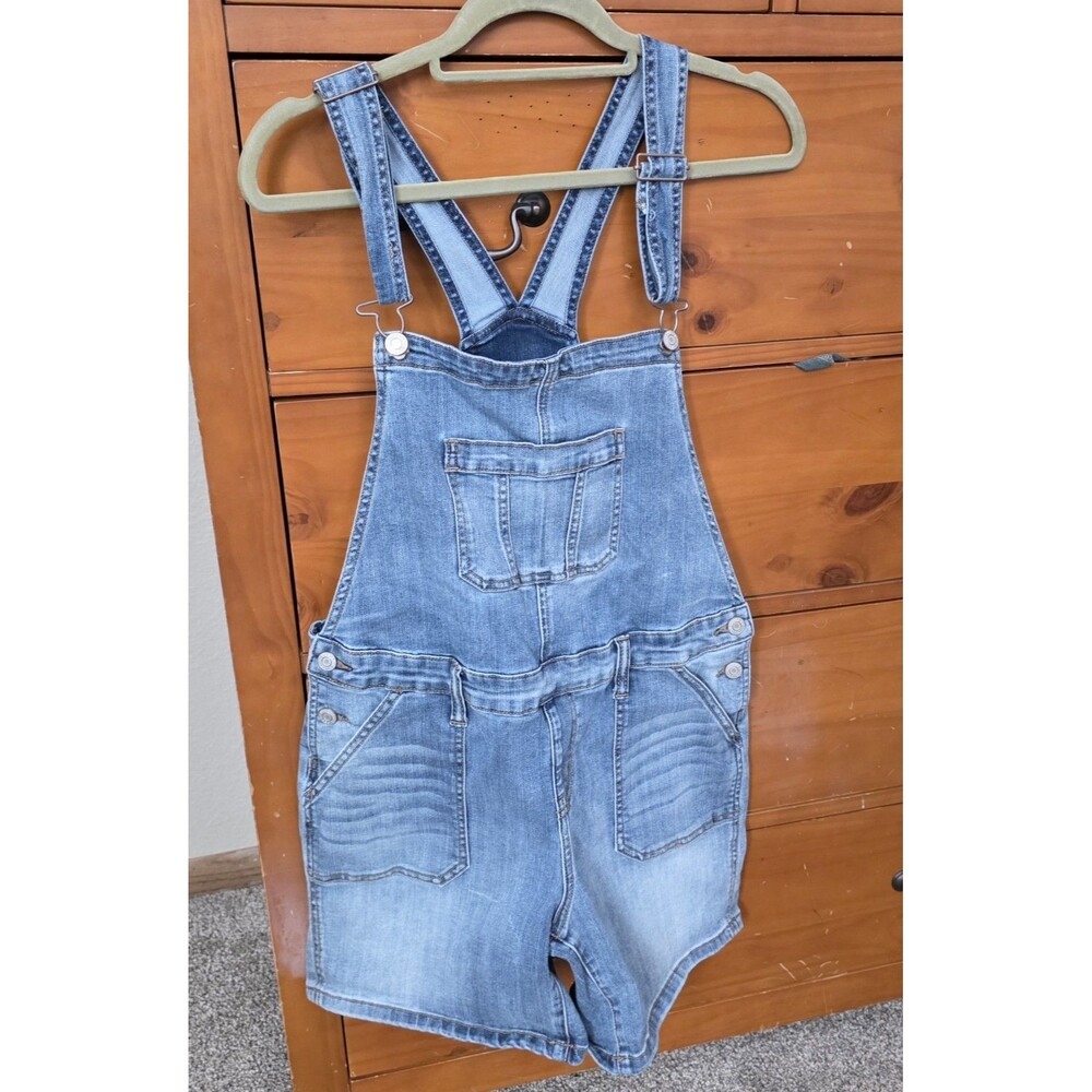 Maurices Denim Shortalls Size Small Overall Shorts Medium Wash Pockets